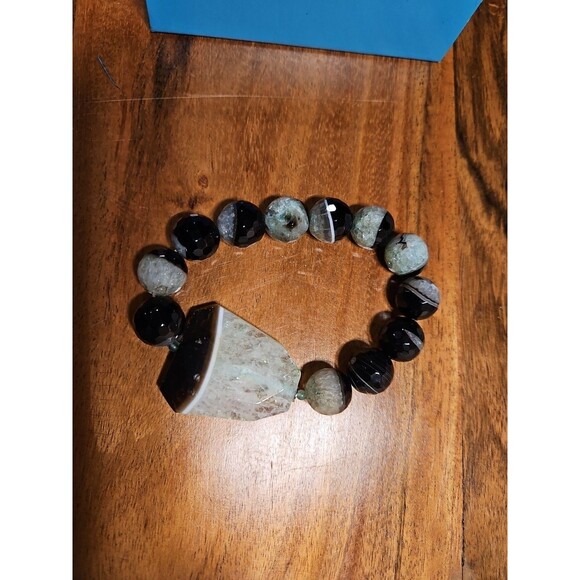 925 Sterling Silver Quartz Stretch Bracelet - Picture 2 of 3